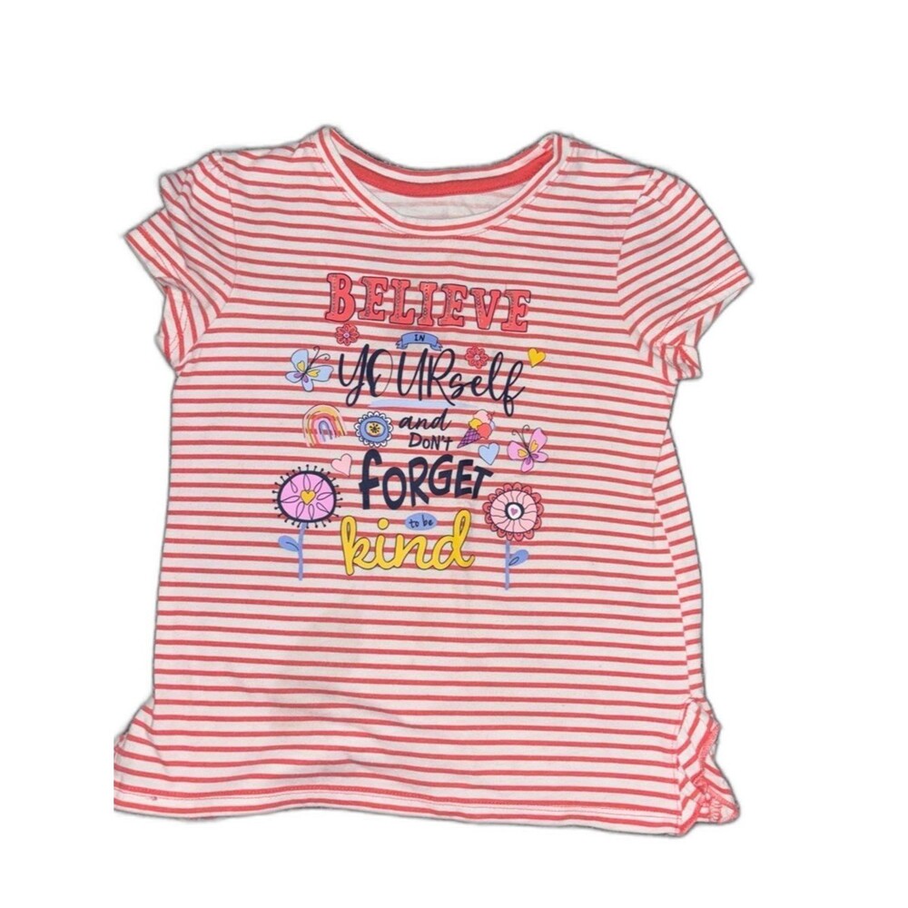Girls Pink Striped Believe in Yourself Graphic Shirt Size 6